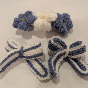 Blue and White Floral Hair Clip Set